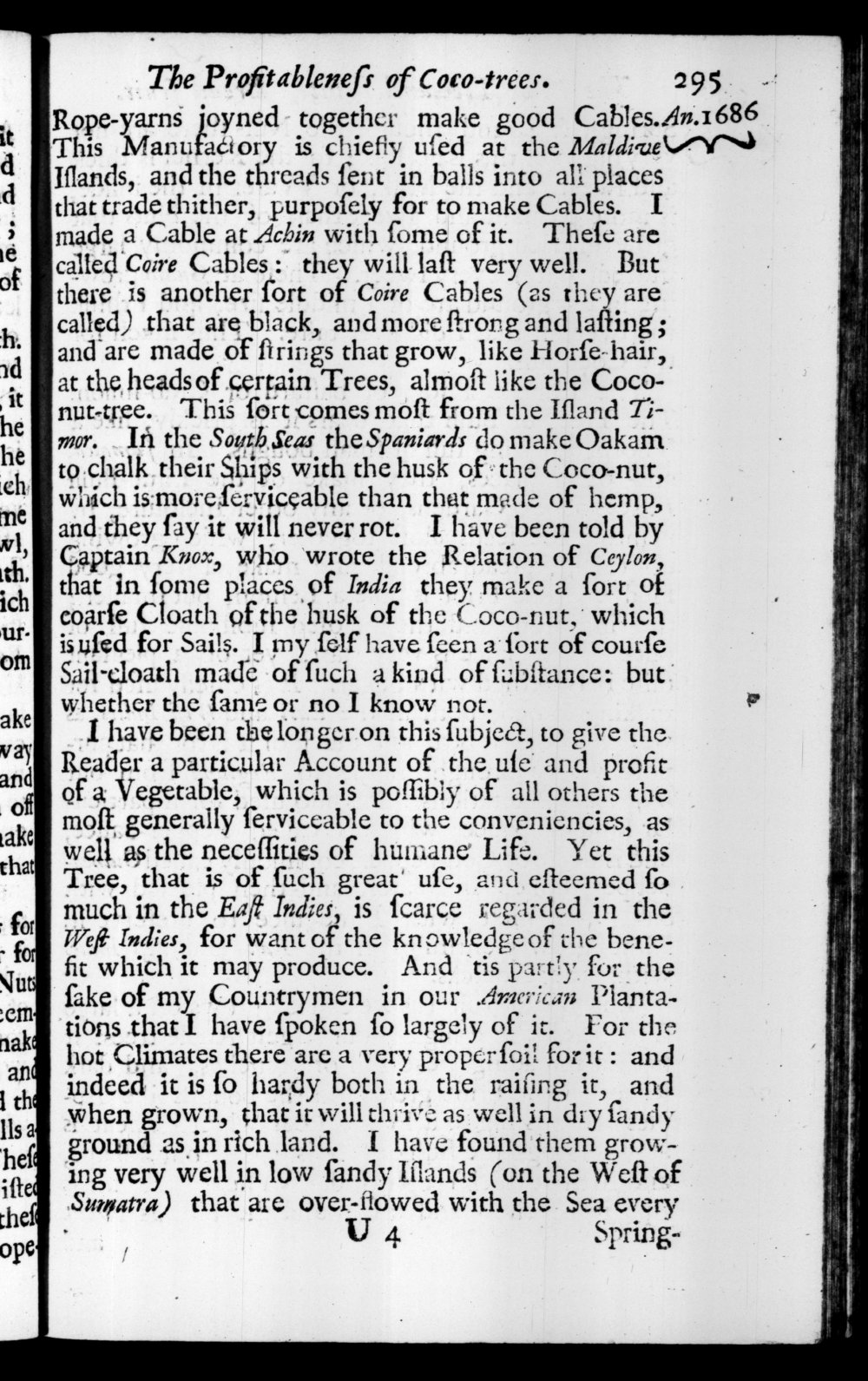 Page 295 screenshot of the book A New Voyage Round the World by William Dampier (1697 Edition).