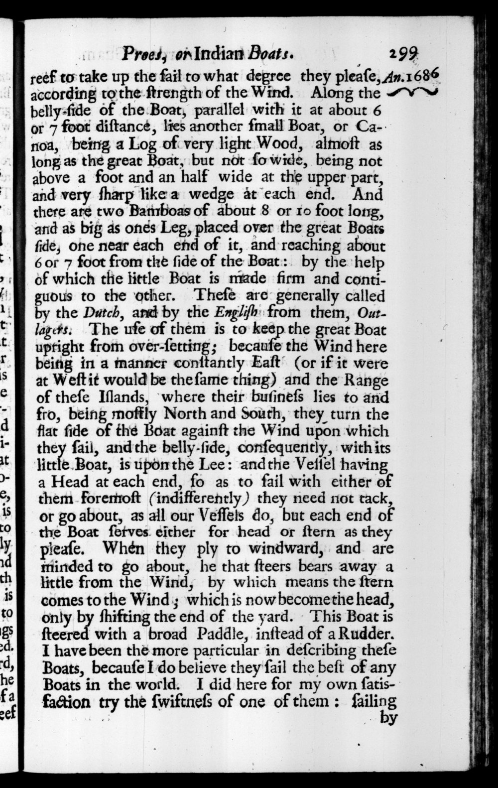 Page 299 screenshot of the book A New Voyage Round the World by William Dampier (1697 Edition).