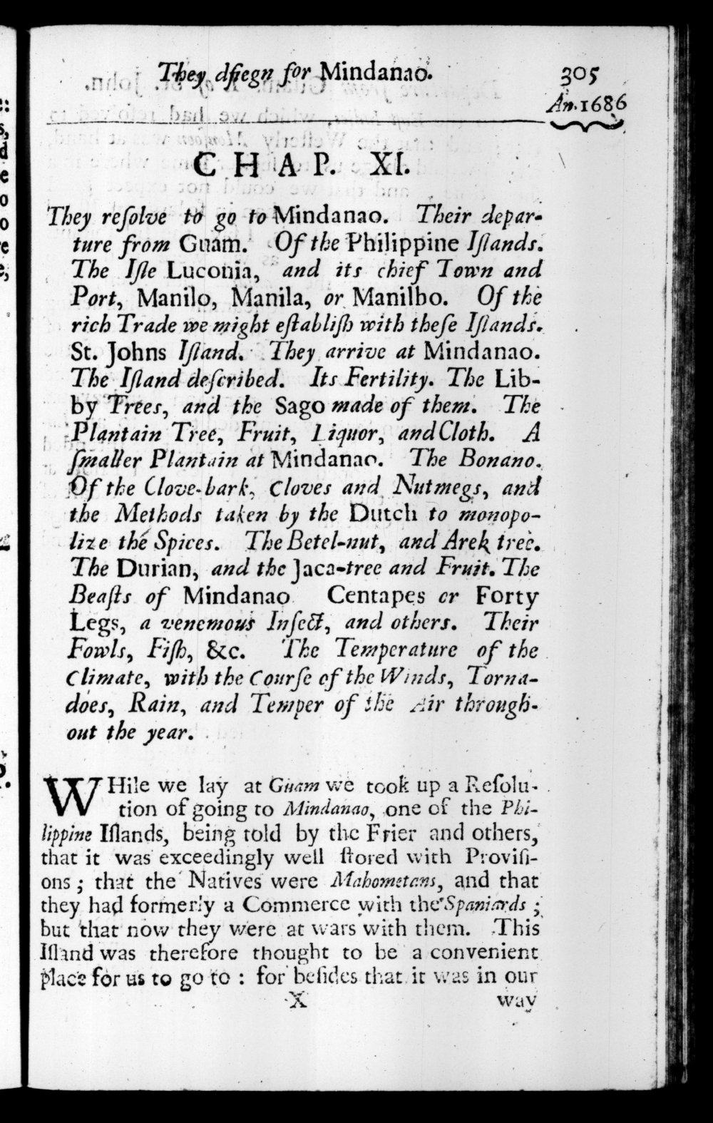 Page 305 screenshot of the book A New Voyage Round the World by William Dampier (1697 Edition).