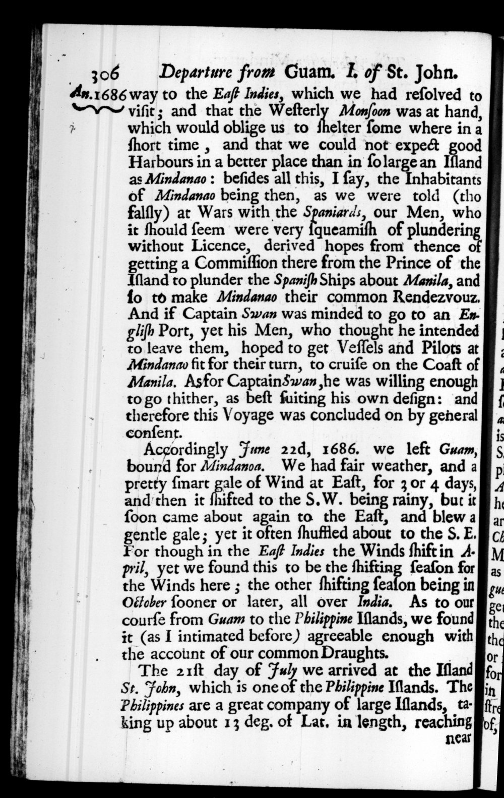 Page 306 screenshot of the book A New Voyage Round the World by William Dampier (1697 Edition).