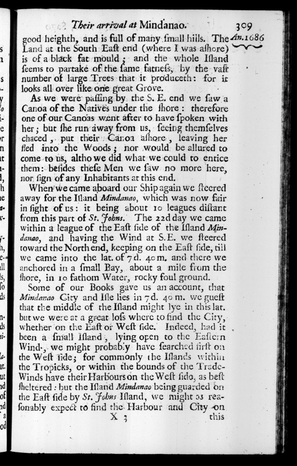 Page 309 screenshot of the book A New Voyage Round the World by William Dampier (1697 Edition).
