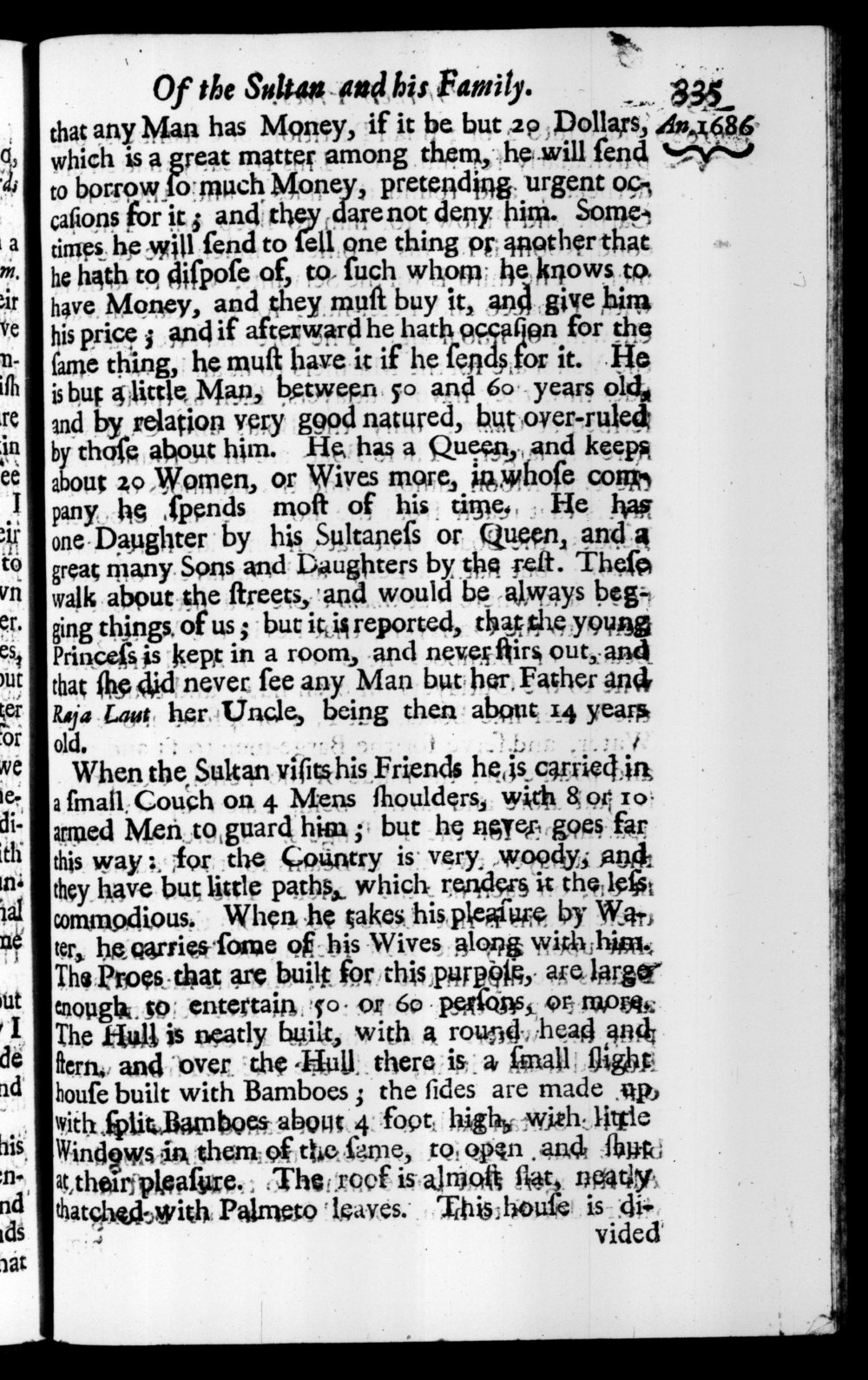 Page 335 screenshot of the book A New Voyage Round the World by William Dampier (1697 Edition).