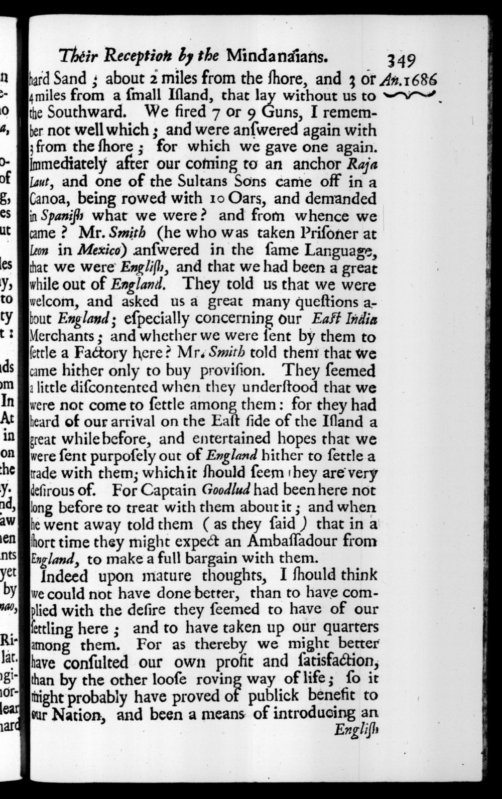 Page 349 screenshot of the book A New Voyage Round the World by William Dampier (1697 Edition).