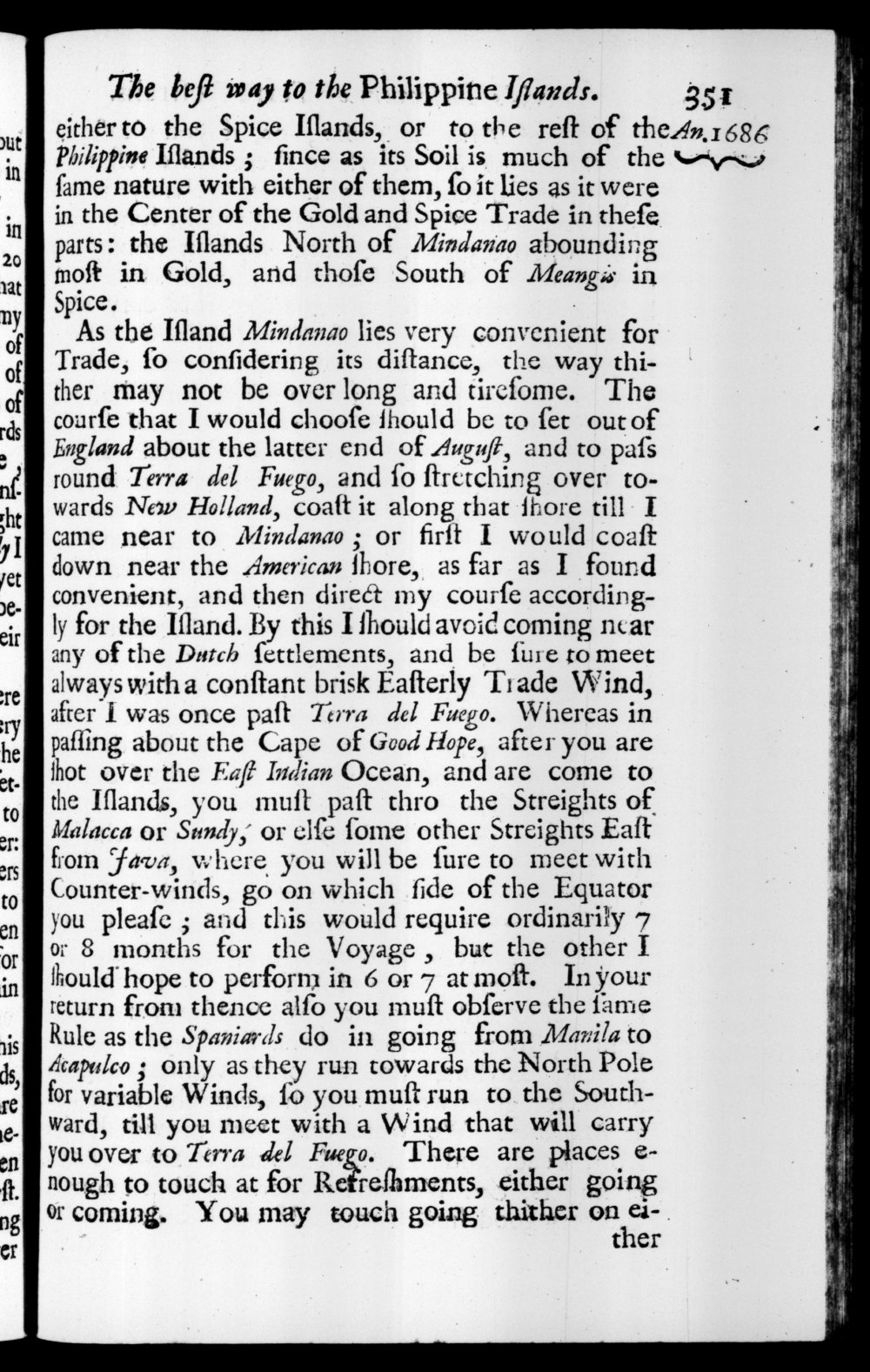 Page 351 screenshot of the book A New Voyage Round the World by William Dampier (1697 Edition).
