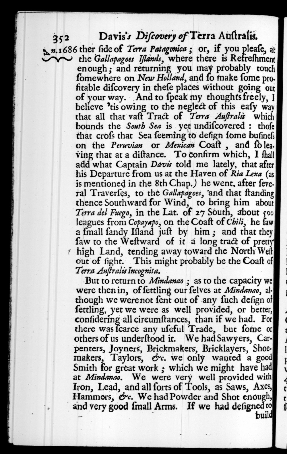 Page 352 screenshot of the book A New Voyage Round the World by William Dampier (1697 Edition).