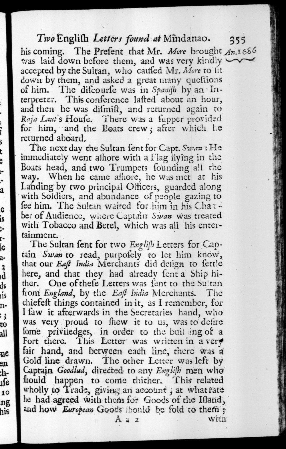 Page 355 screenshot of the book A New Voyage Round the World by William Dampier (1697 Edition).