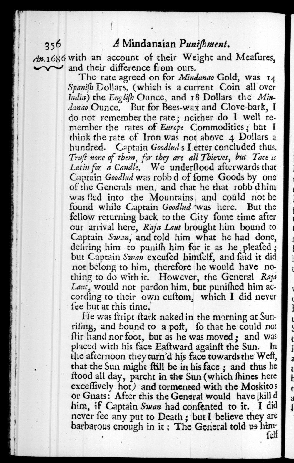 Page 356 screenshot of the book A New Voyage Round the World by William Dampier (1697 Edition).