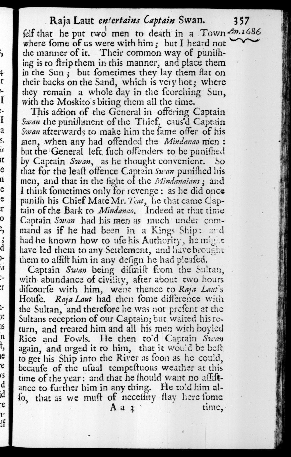 Page 357 screenshot of the book A New Voyage Round the World by William Dampier (1697 Edition).