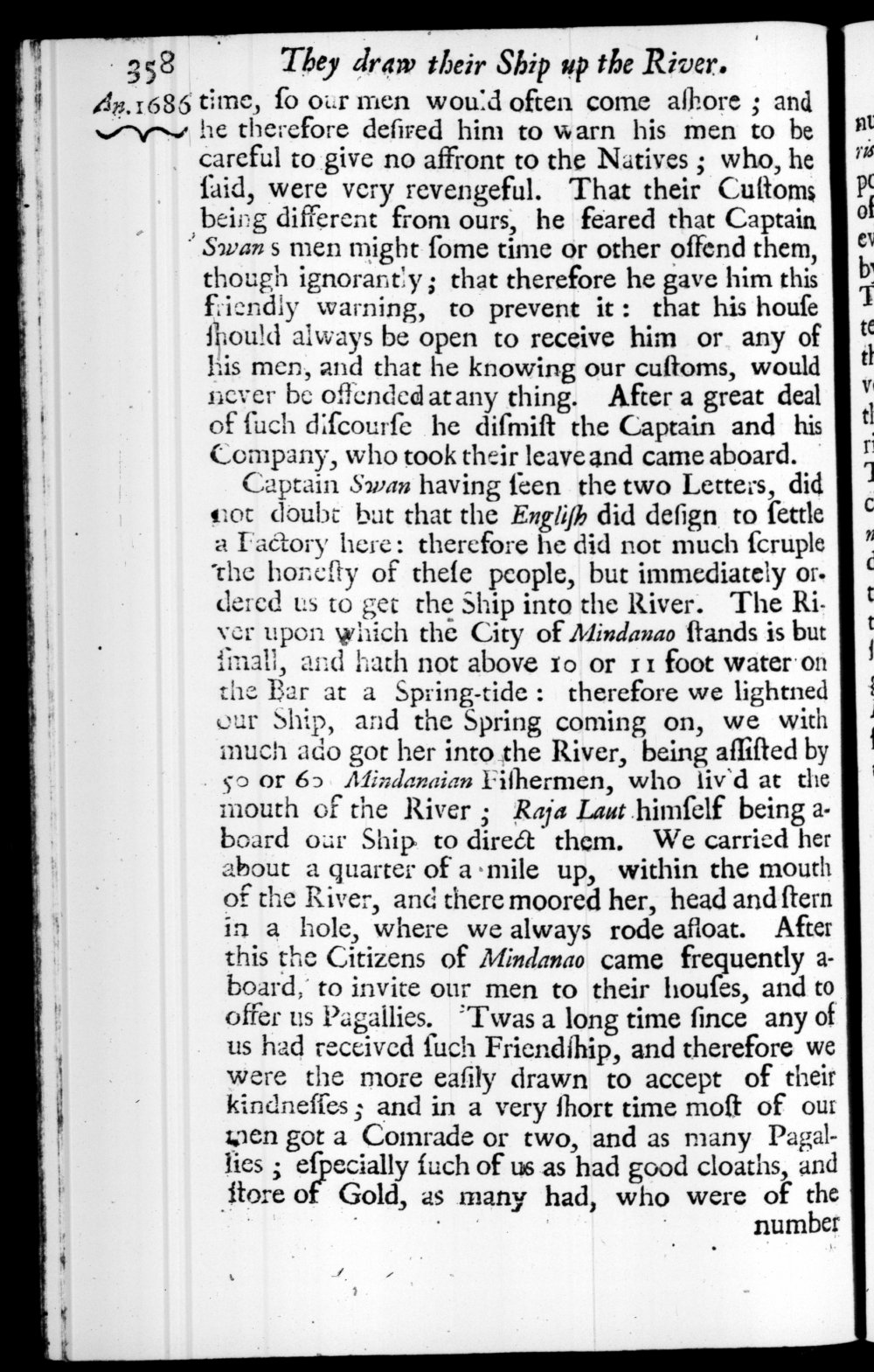 Page 358 screenshot of the book A New Voyage Round the World by William Dampier (1697 Edition).