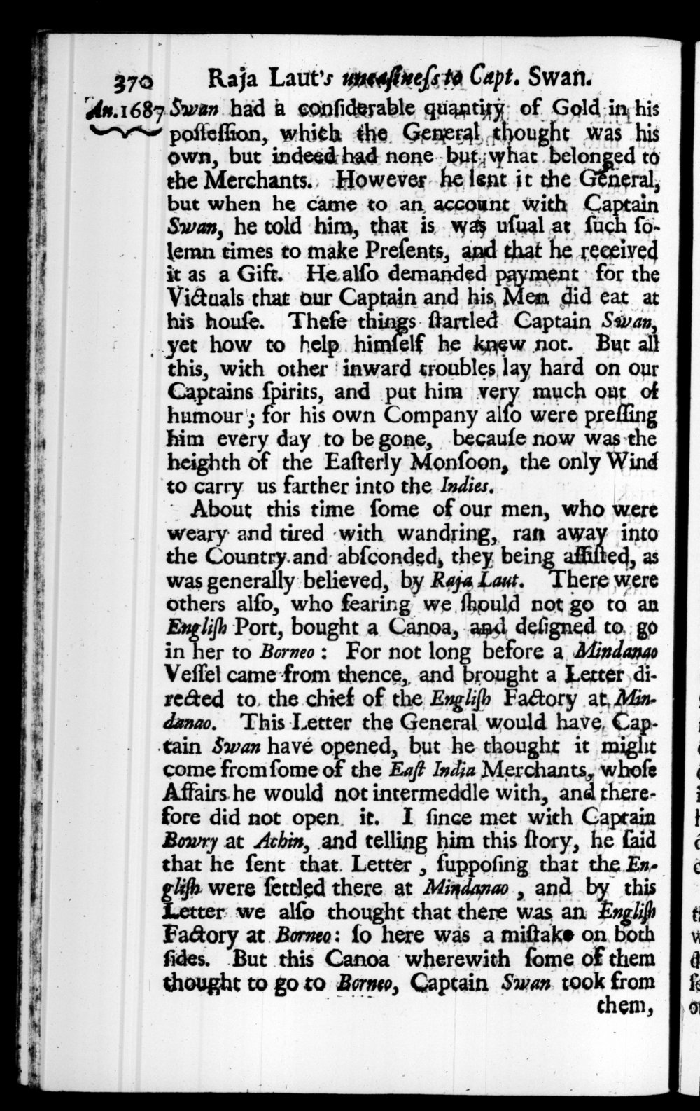Page 370 screenshot of the book A New Voyage Round the World by William Dampier (1697 Edition).