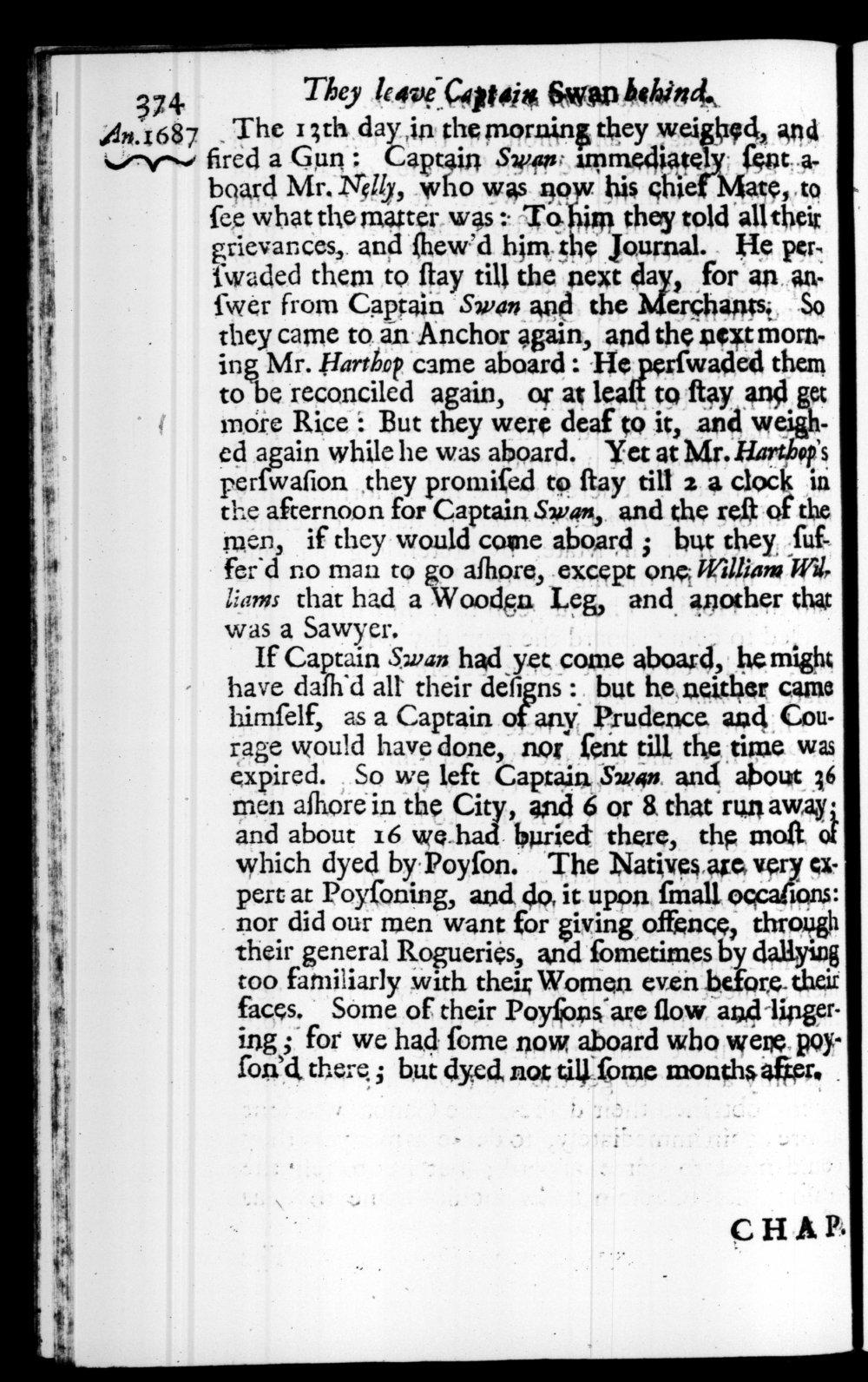 Page 374 screenshot of the book A New Voyage Round the World by William Dampier (1697 Edition).