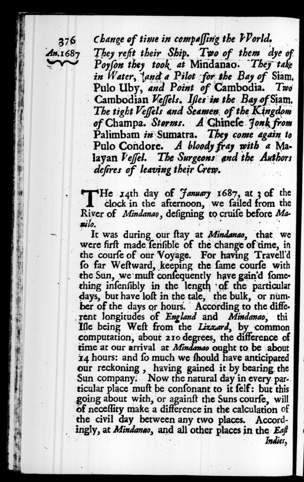 Page 376 screenshot of the book A New Voyage Round the World by William Dampier (1697 Edition).