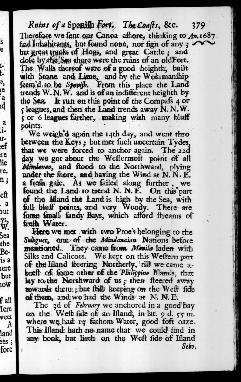 Page 379 screenshot of the book A New Voyage Round the World by William Dampier (1697 Edition).