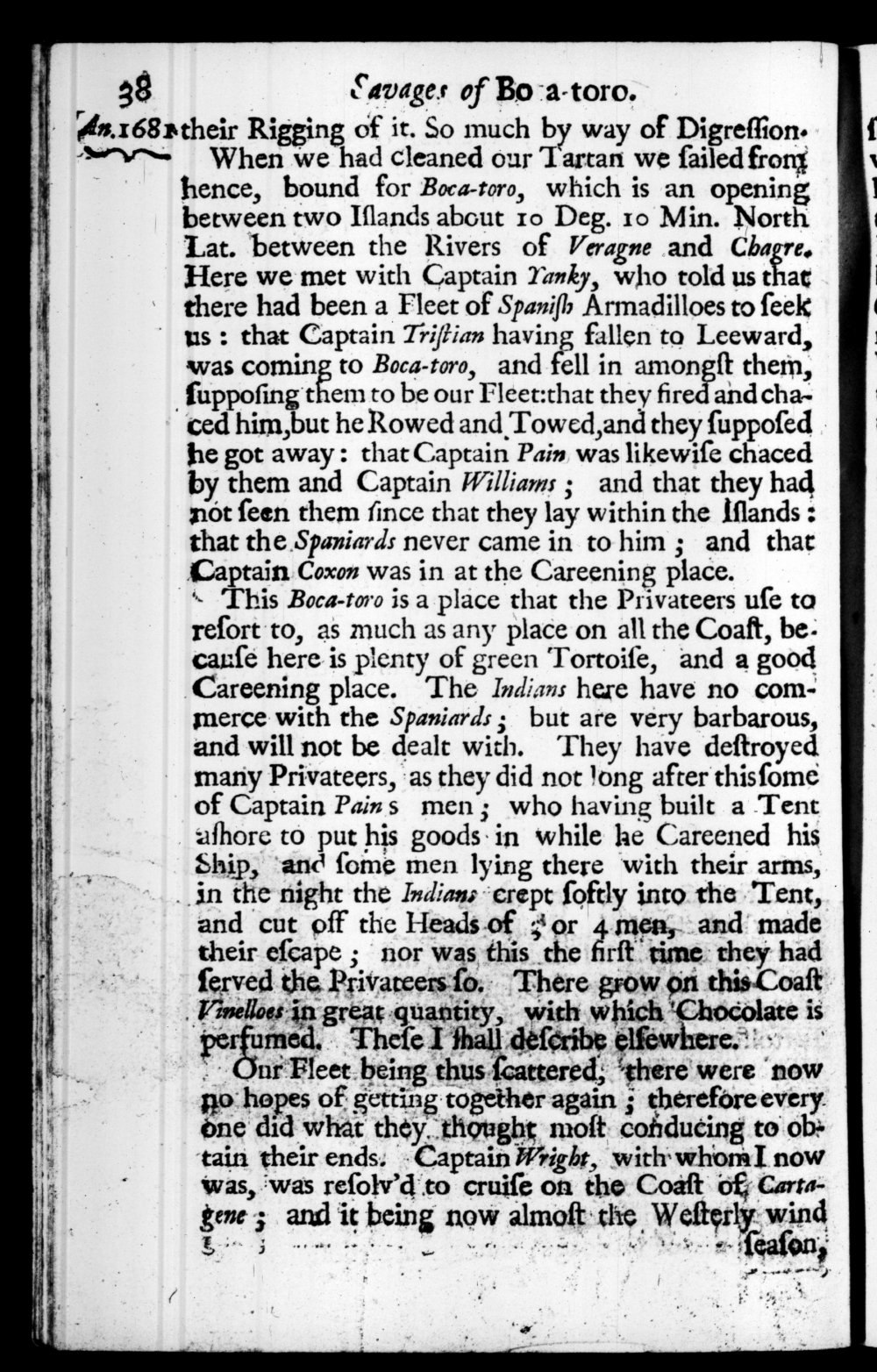 Page 38 screenshot of the book A New Voyage Round the World by William Dampier (1697 Edition).