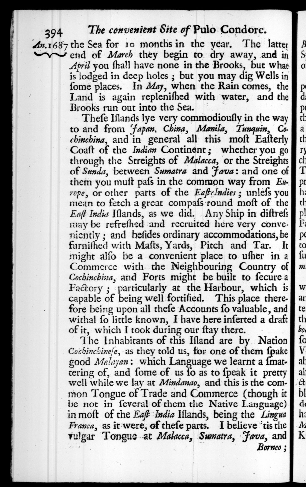 Page 394 screenshot of the book A New Voyage Round the World by William Dampier (1697 Edition).