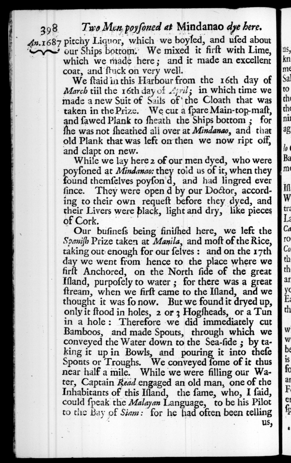 Page 398 screenshot of the book A New Voyage Round the World by William Dampier (1697 Edition).