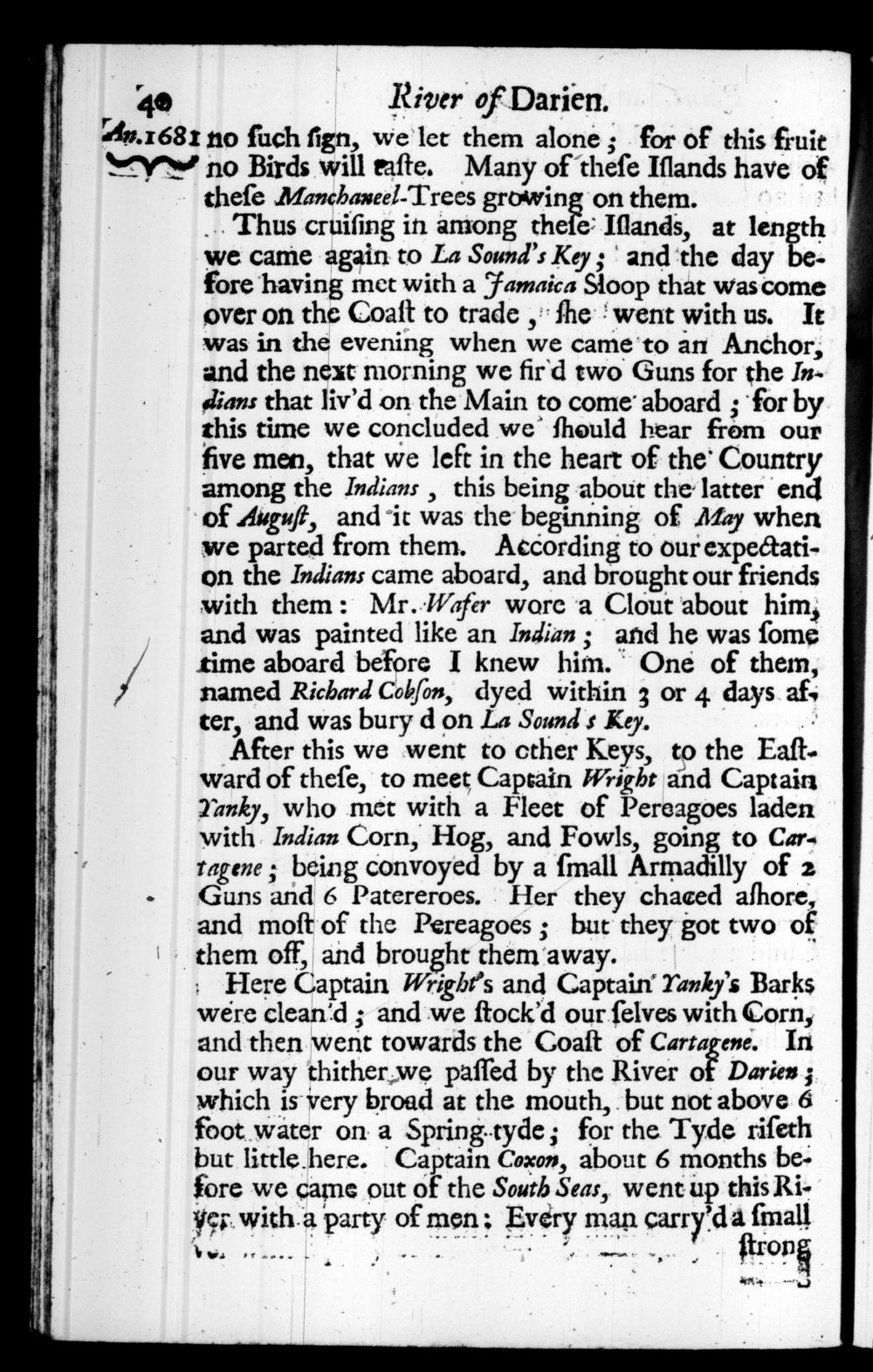 Page 40 screenshot of the book A New Voyage Round the World by William Dampier (1697 Edition).