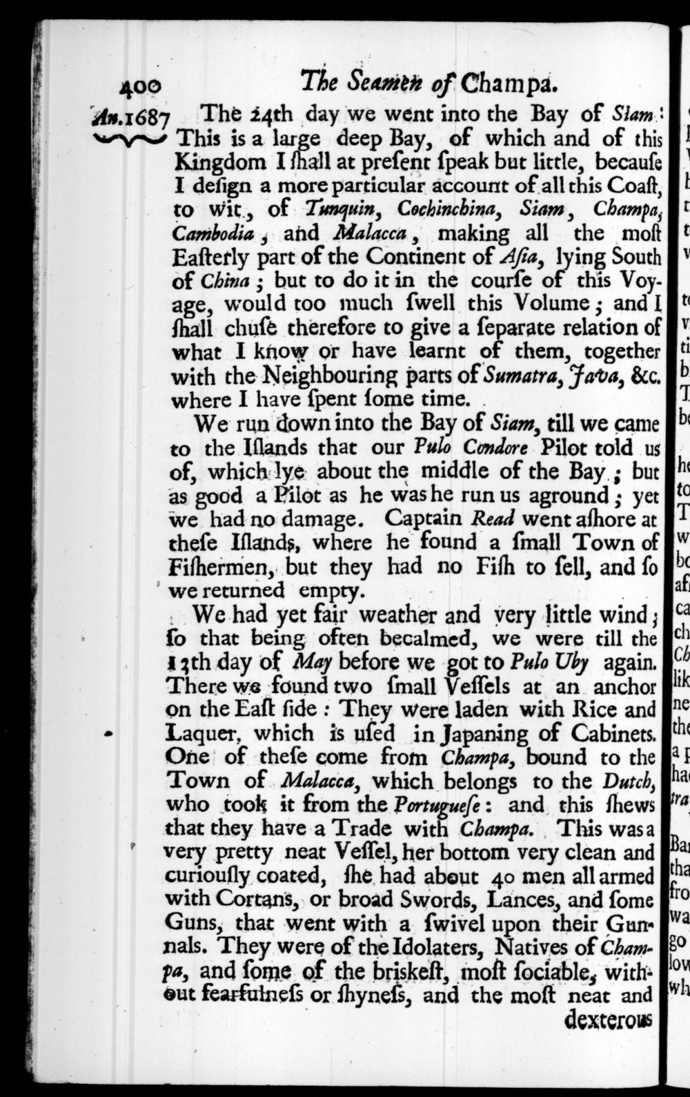 Page 400 screenshot of the book A New Voyage Round the World by William Dampier (1697 Edition).