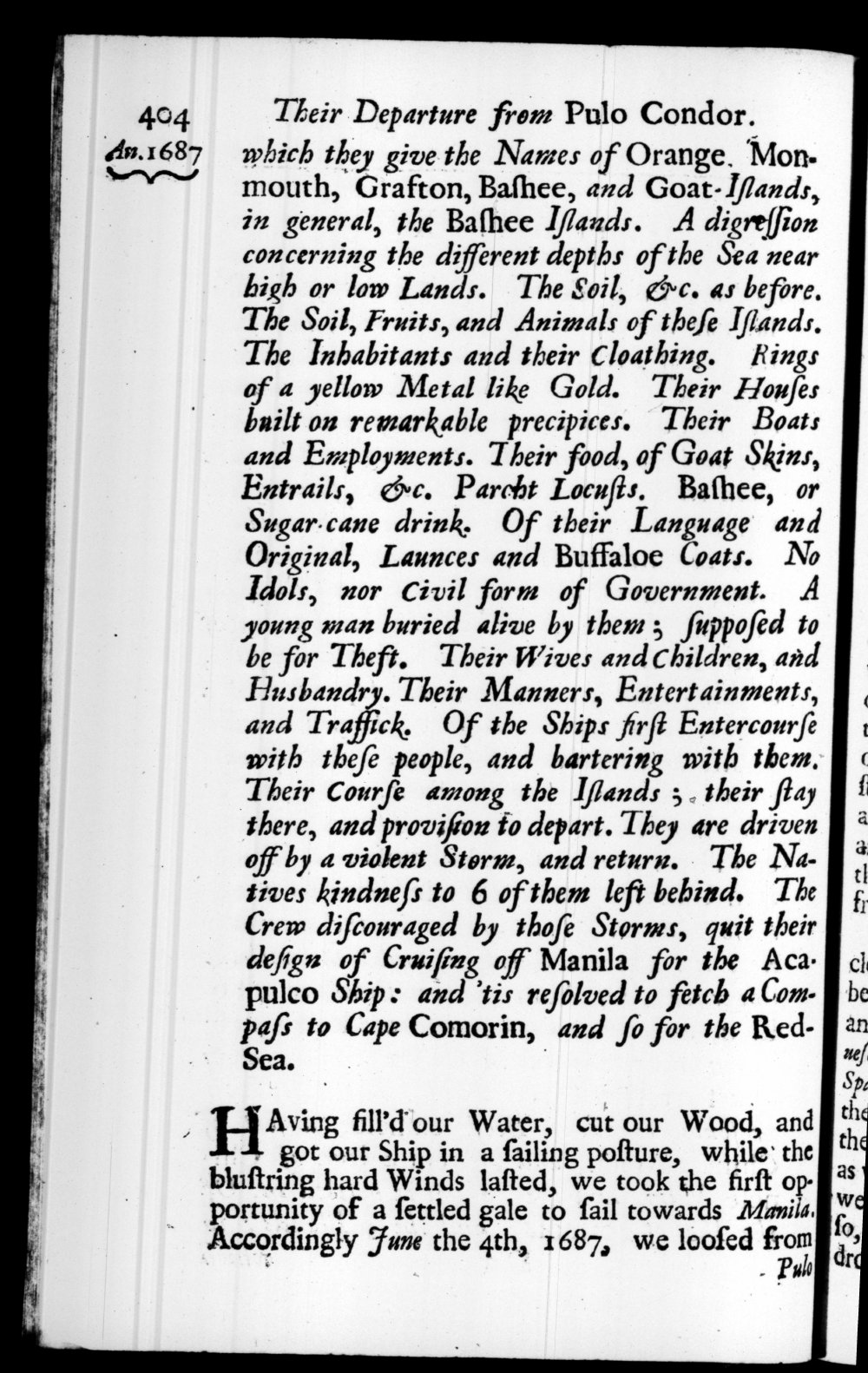 Page 404 screenshot of the book A New Voyage Round the World by William Dampier (1697 Edition).