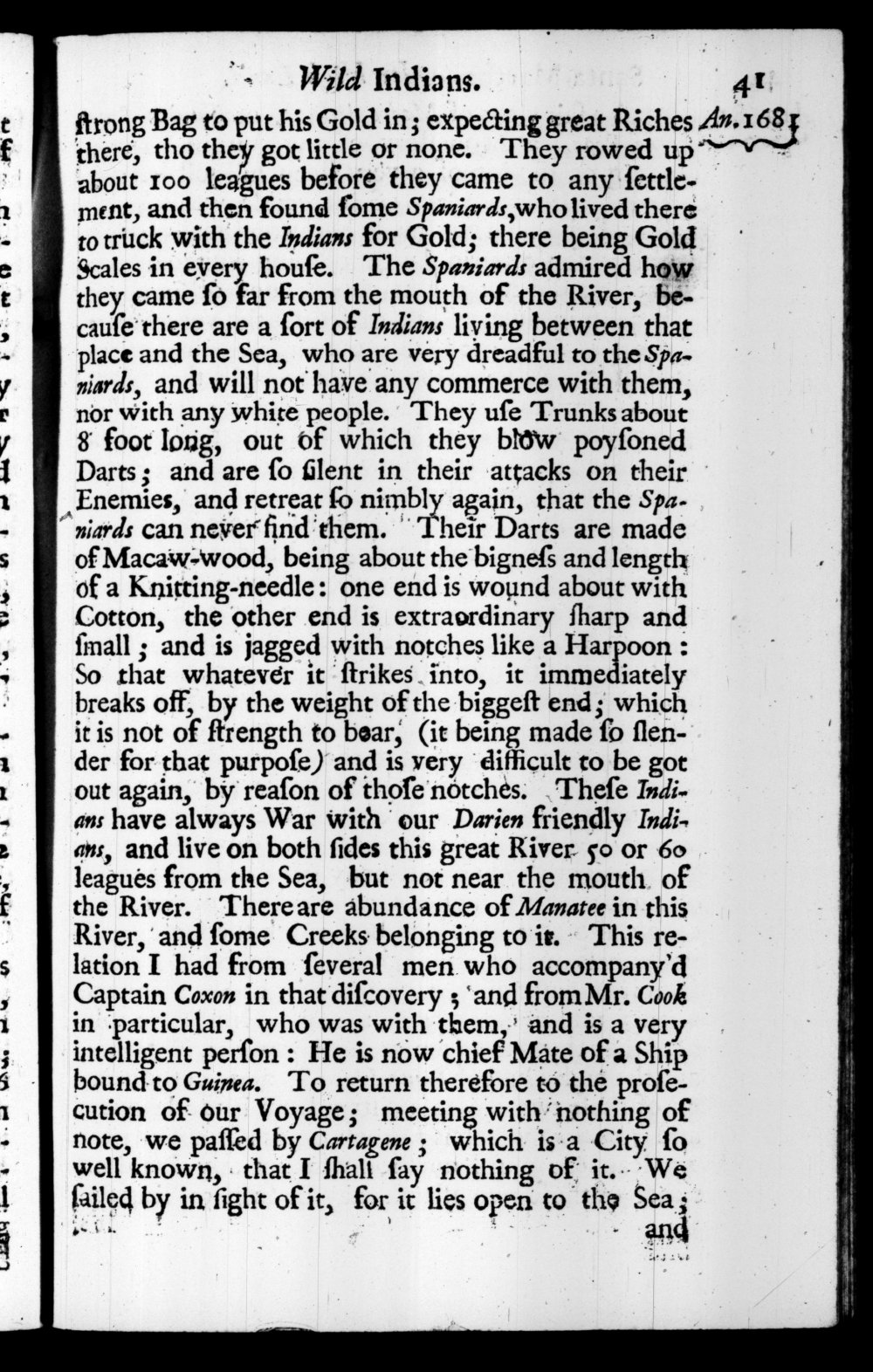 Page 41 screenshot of the book A New Voyage Round the World by William Dampier (1697 Edition).