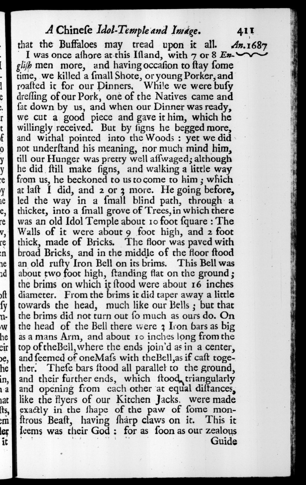 Page 411 screenshot of the book A New Voyage Round the World by William Dampier (1697 Edition).