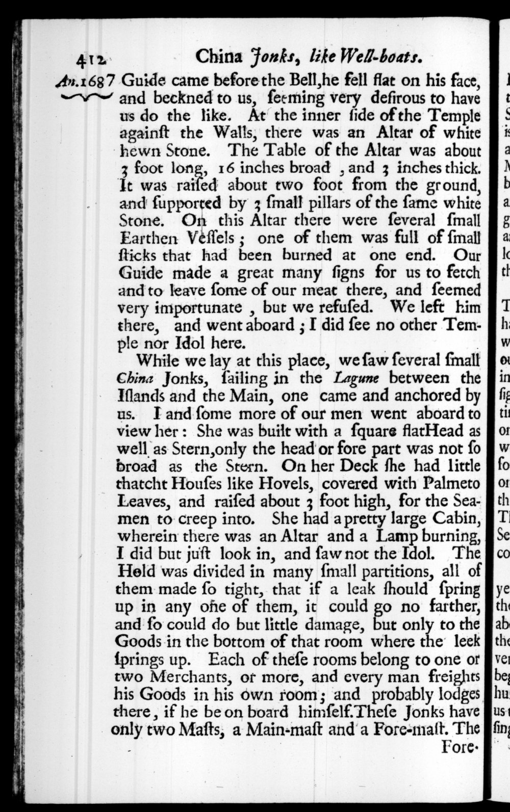 Page 412 screenshot of the book A New Voyage Round the World by William Dampier (1697 Edition).