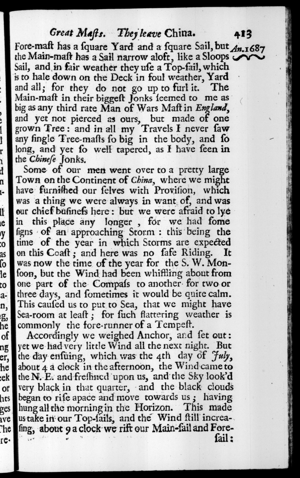 Page 413 screenshot of the book A New Voyage Round the World by William Dampier (1697 Edition).