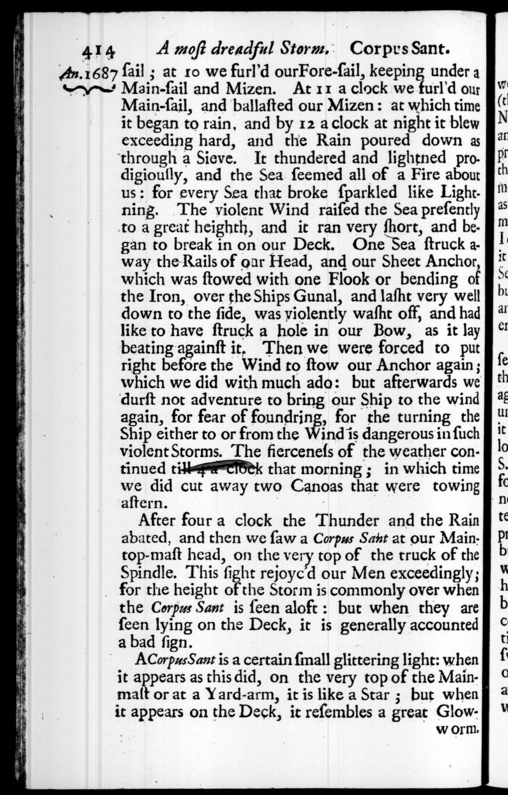 Page 414 screenshot of the book A New Voyage Round the World by William Dampier (1697 Edition).