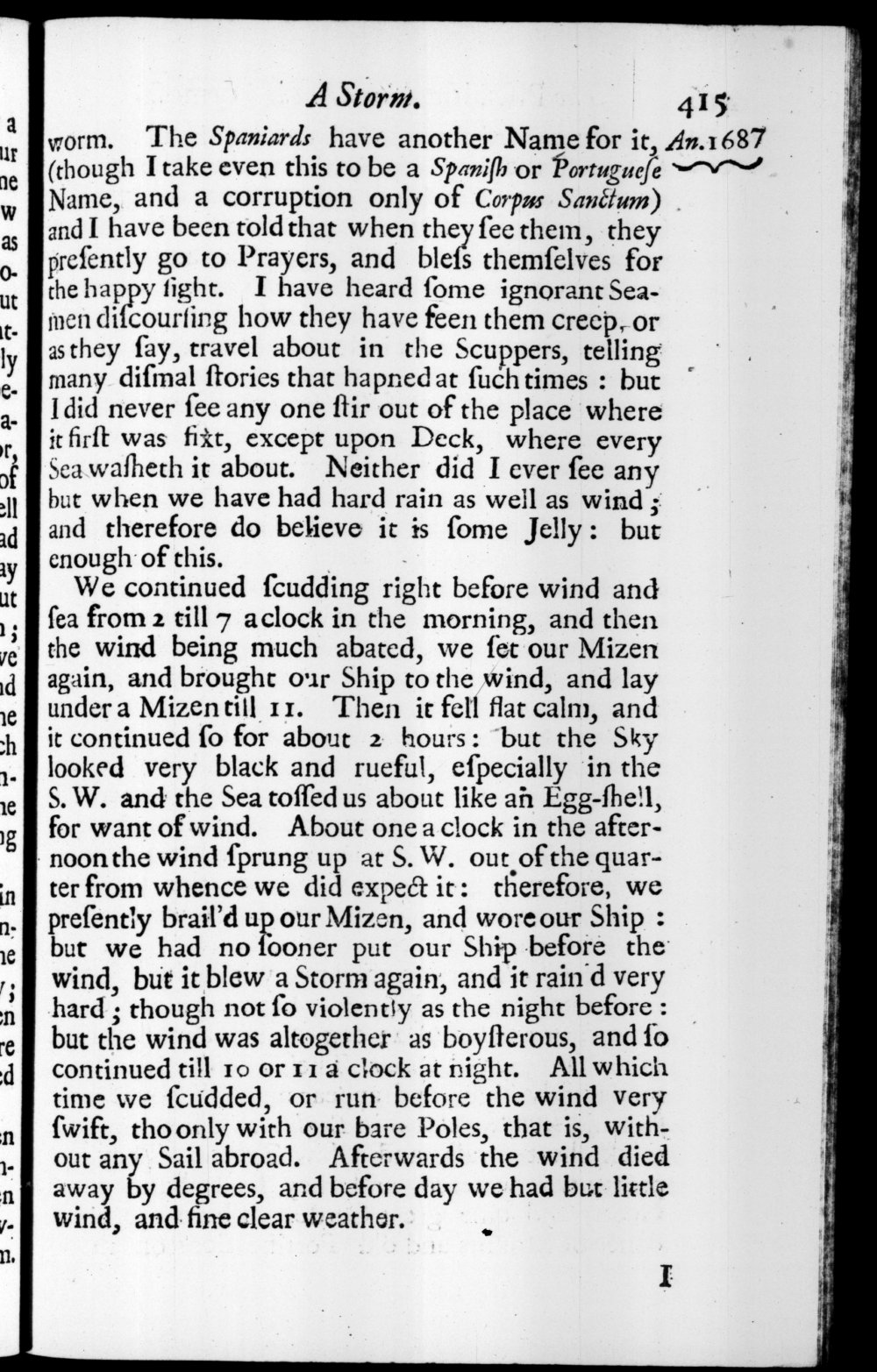 Page 415 screenshot of the book A New Voyage Round the World by William Dampier (1697 Edition).