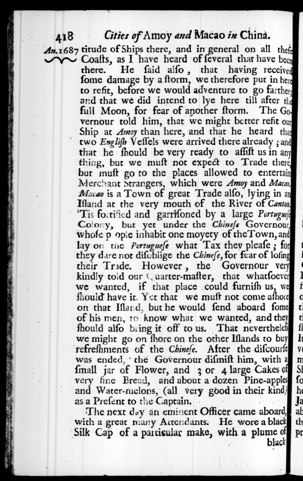 Page 418 screenshot of the book A New Voyage Round the World by William Dampier (1697 Edition).