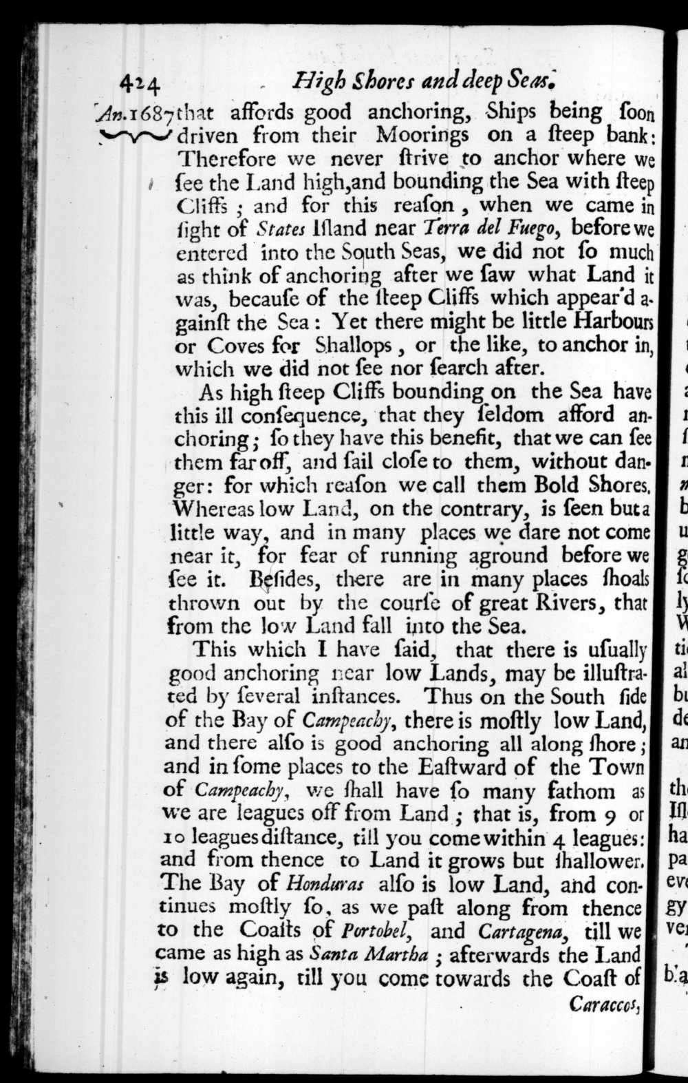 Page 424 screenshot of the book A New Voyage Round the World by William Dampier (1697 Edition).