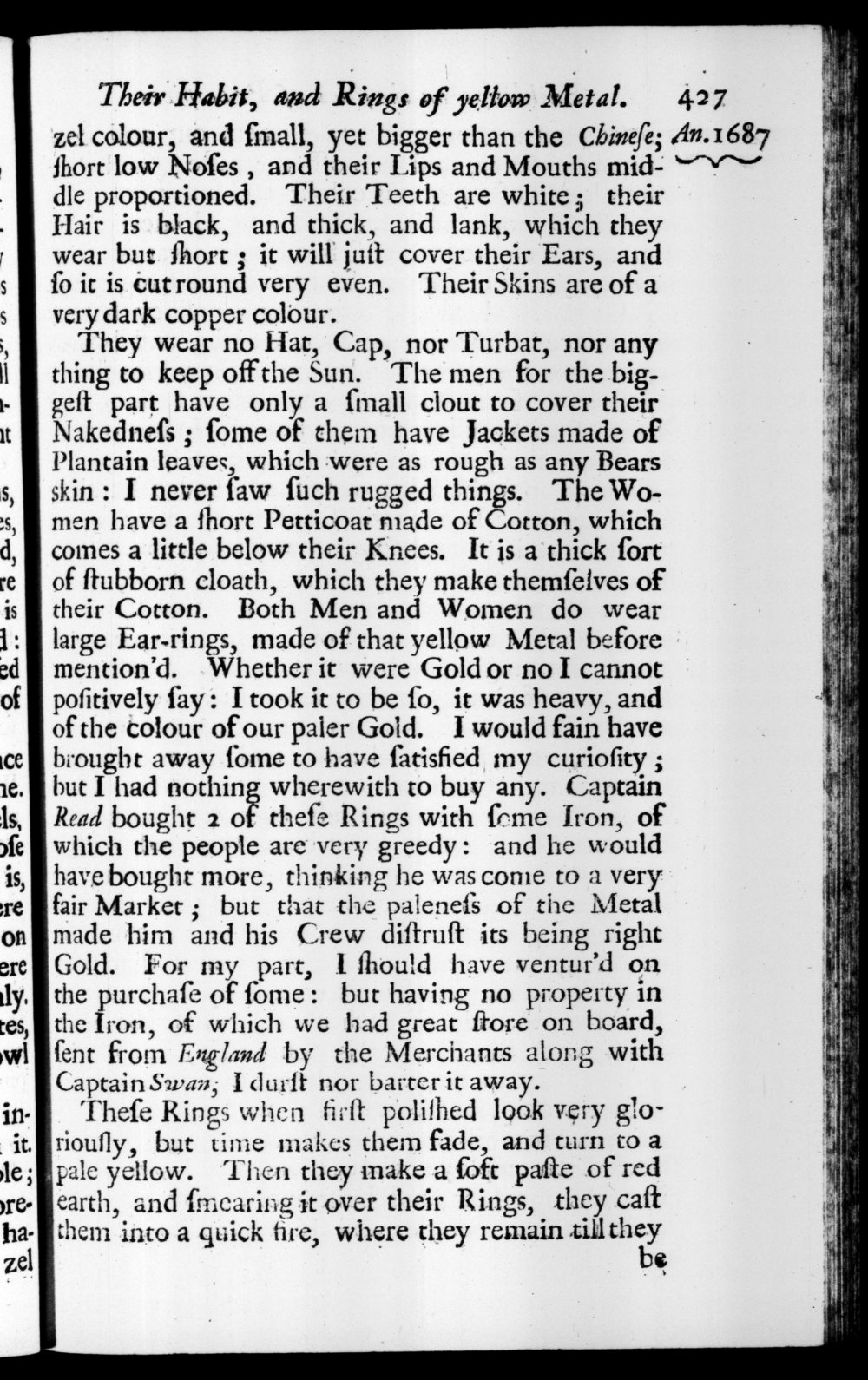 Page 427 screenshot of the book A New Voyage Round the World by William Dampier (1697 Edition).