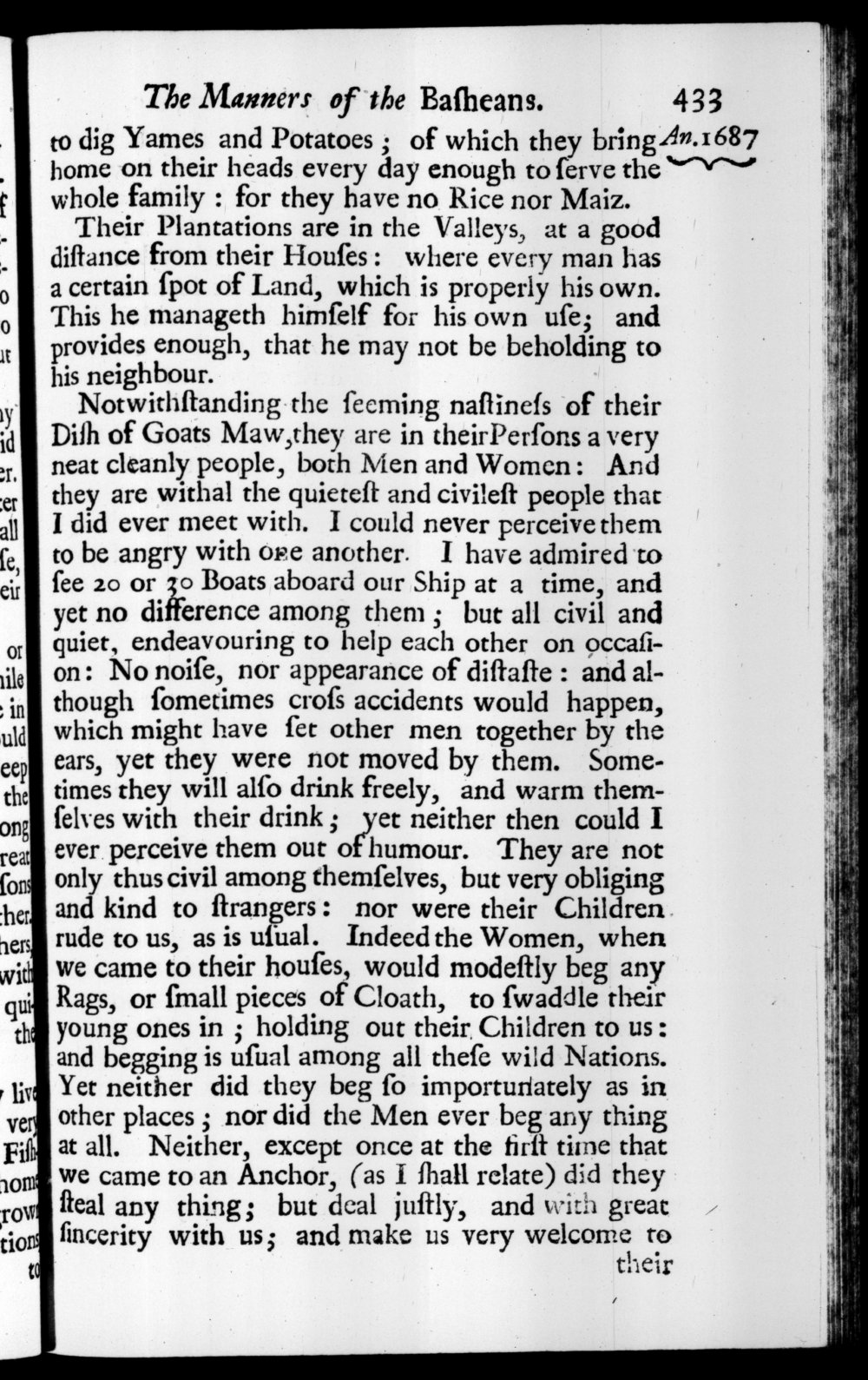 Page 433 screenshot of the book A New Voyage Round the World by William Dampier (1697 Edition).