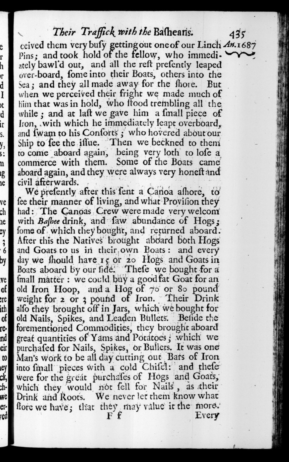 Page 435 screenshot of the book A New Voyage Round the World by William Dampier (1697 Edition).