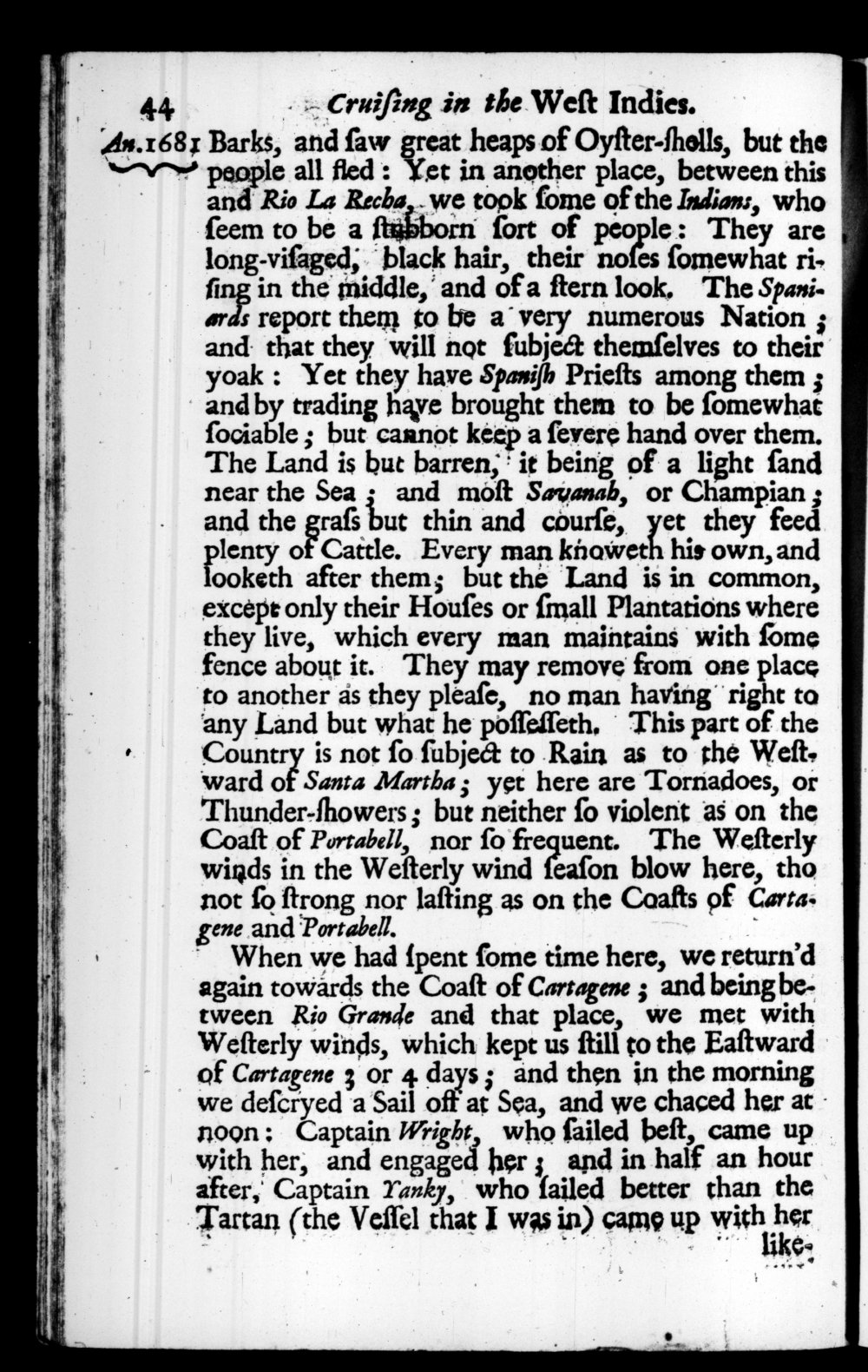 Page 44 screenshot of the book A New Voyage Round the World by William Dampier (1697 Edition).