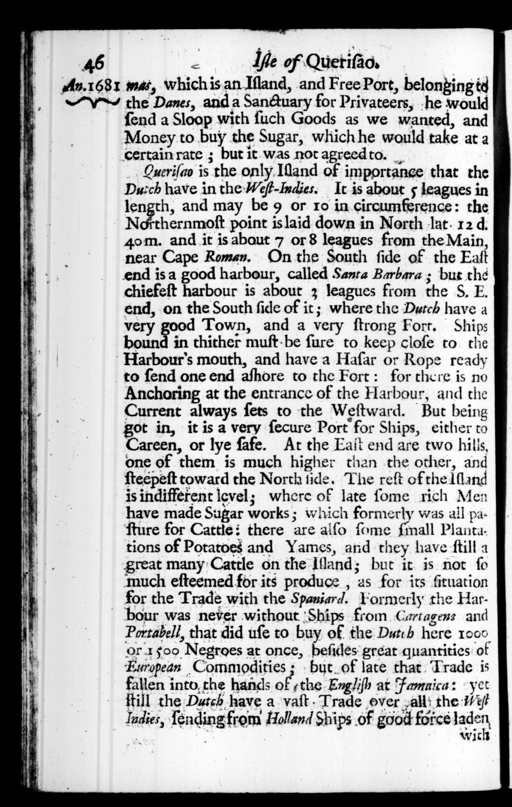 Page 46 screenshot of the book A New Voyage Round the World by William Dampier (1697 Edition).