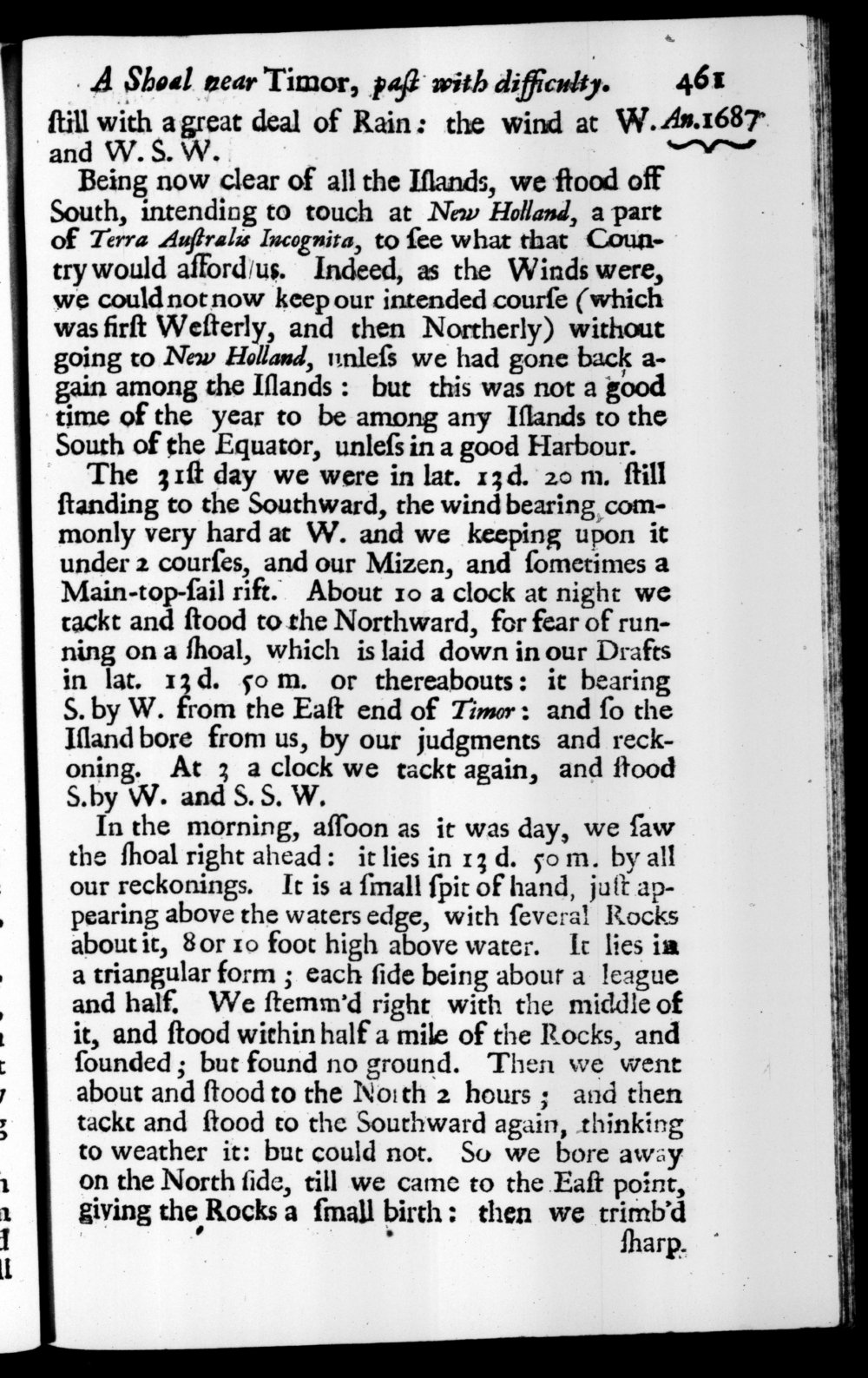 Page 461 screenshot of the book A New Voyage Round the World by William Dampier (1697 Edition).