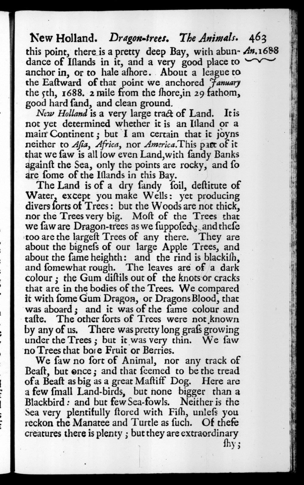 Page 463 screenshot of the book A New Voyage Round the World by William Dampier (1697 Edition).