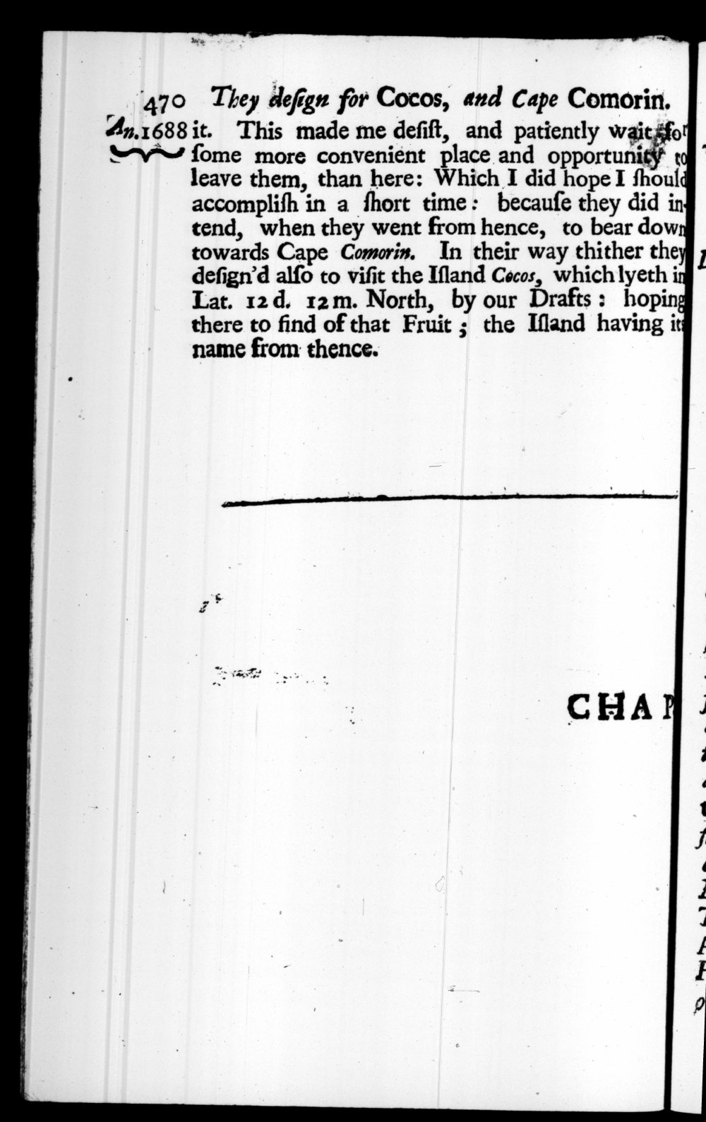 Page 470 screenshot of the book A New Voyage Round the World by William Dampier (1697 Edition).