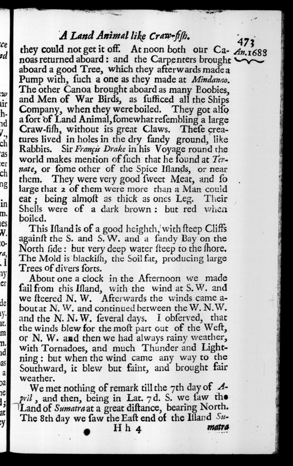 Page 473 screenshot of the book A New Voyage Round the World by William Dampier (1697 Edition).