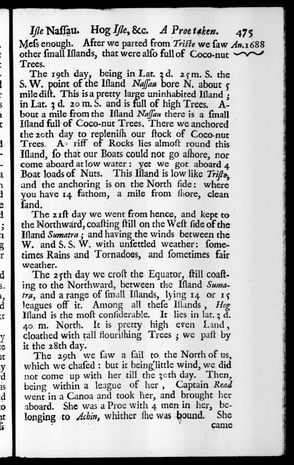 Page 475 screenshot of the book A New Voyage Round the World by William Dampier (1697 Edition).