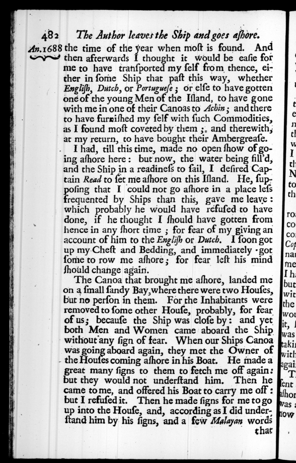 Page 482 screenshot of the book A New Voyage Round the World by William Dampier (1697 Edition).
