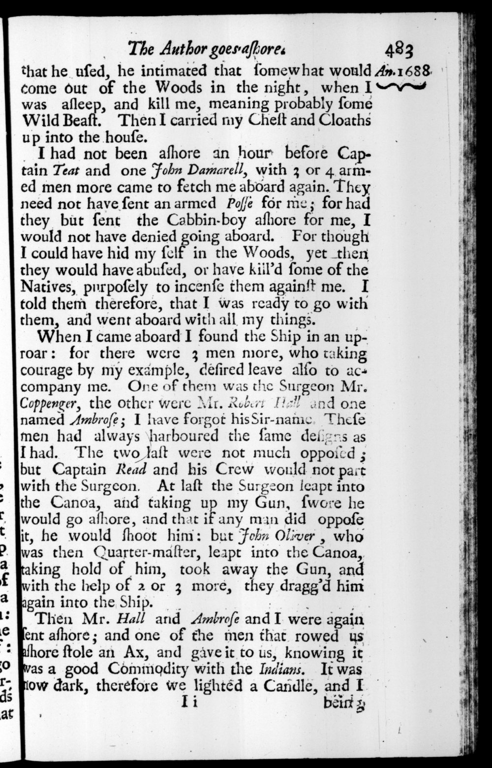 Page 483 screenshot of the book A New Voyage Round the World by William Dampier (1697 Edition).
