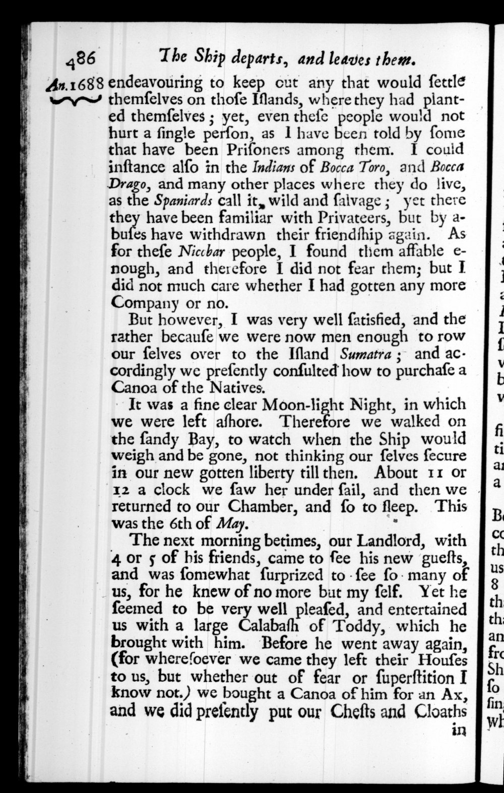 Page 486 screenshot of the book A New Voyage Round the World by William Dampier (1697 Edition).