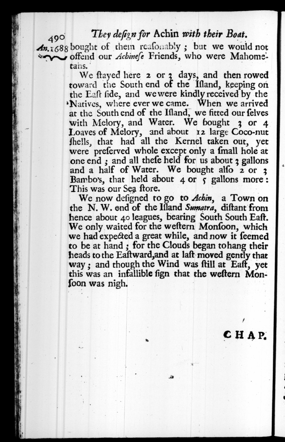 Page 490 screenshot of the book A New Voyage Round the World by William Dampier (1697 Edition).