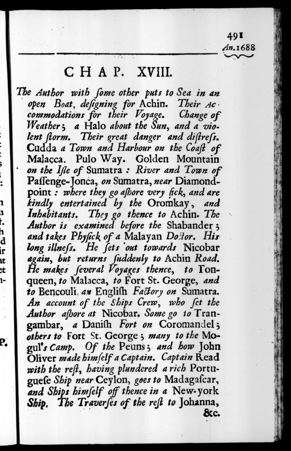 Page 491 screenshot of the book A New Voyage Round the World by William Dampier (1697 Edition).