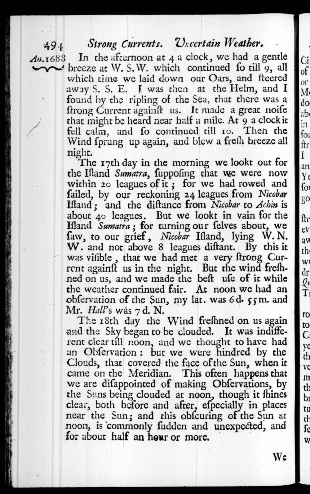 Page 494 screenshot of the book A New Voyage Round the World by William Dampier (1697 Edition).