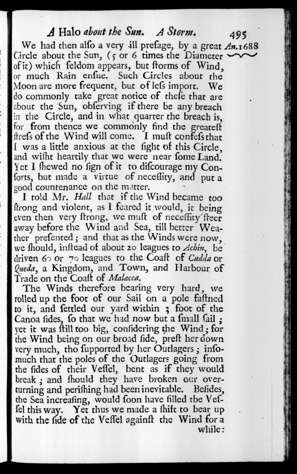 Page 495 screenshot of the book A New Voyage Round the World by William Dampier (1697 Edition).