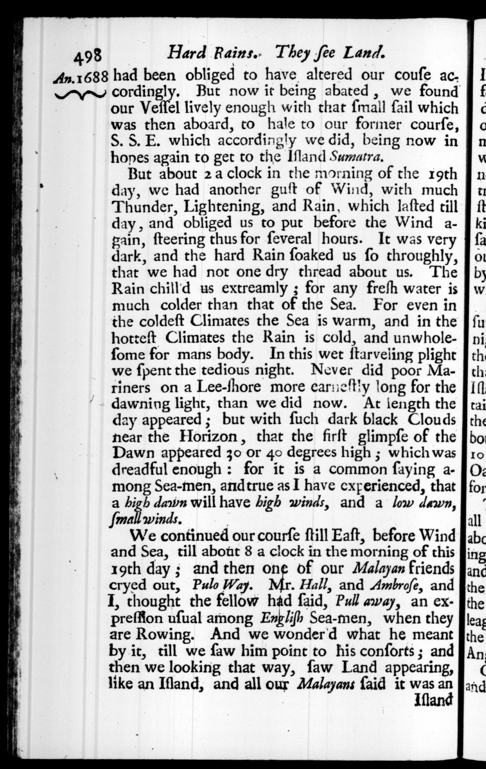 Page 498 screenshot of the book A New Voyage Round the World by William Dampier (1697 Edition).