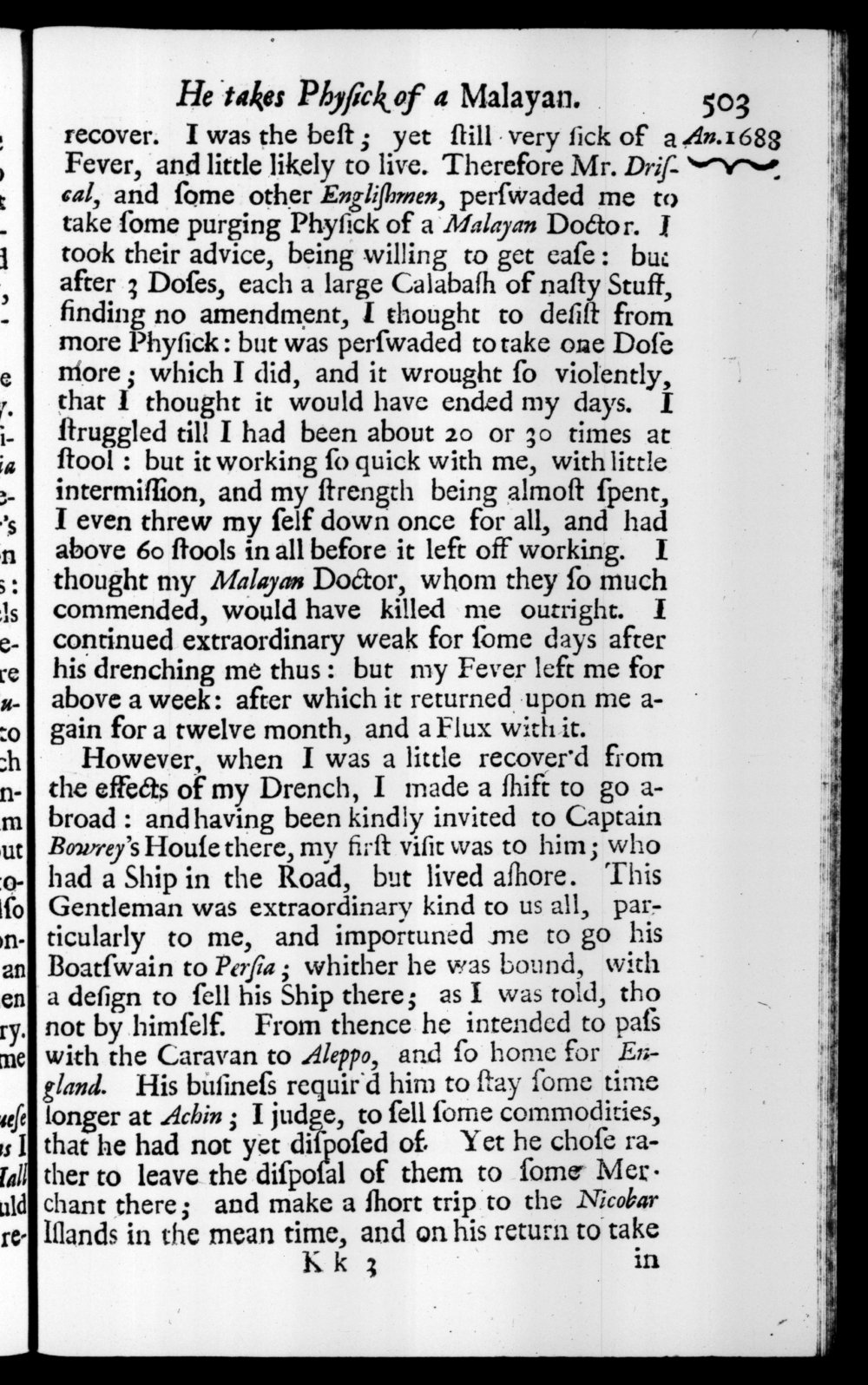 Page 503 screenshot of the book A New Voyage Round the World by William Dampier (1697 Edition).